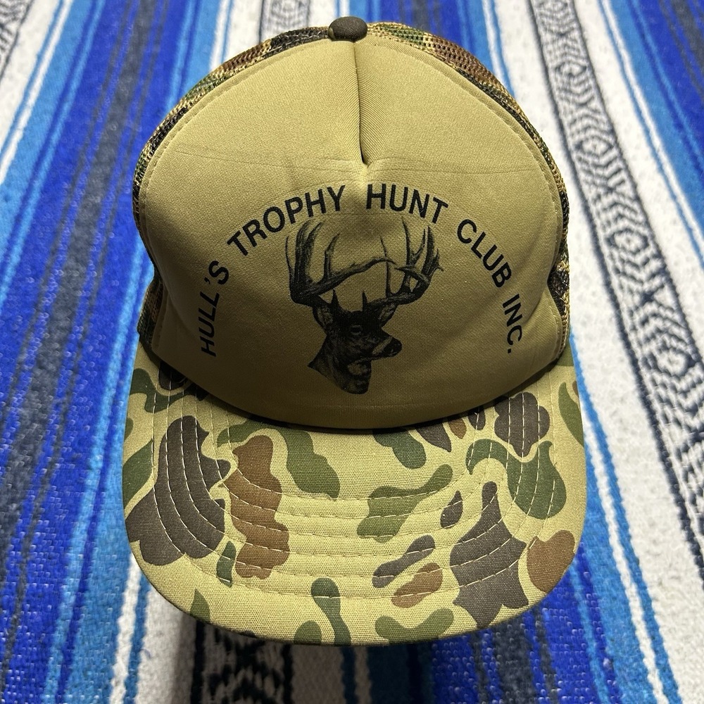 Vintage Hull's Trophy Hunt Club Deer Camo Trucker Hat Snapback Korea Hunting